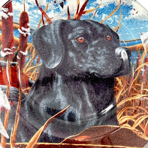 BLACK LAB LABRADOR RETREIVER WILDLIFE DECORATIVE GLASS PLATE - Picture 2 of 4